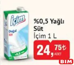 İÇİM %0,5 YAĞLI SÜT 1 L